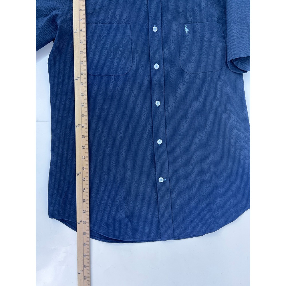 Tailorbyrd Button Down Shirt Mens Size M Navy Blue Textured Short Sleeve Pocket - Picture 6 of 7
